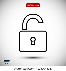 Open lock icon, stock vector illustration flat design style