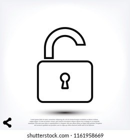 Open lock icon, stock vector illustration flat design style