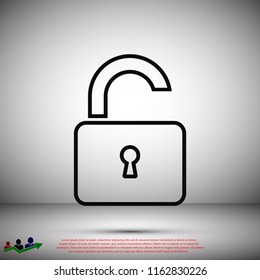 Open lock icon, stock vector illustration flat design style