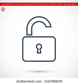 Open lock icon, stock vector illustration flat design style