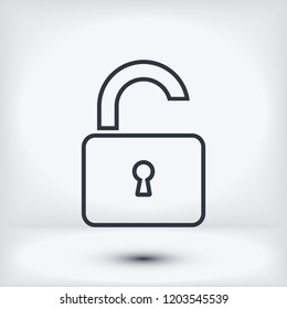 Open lock icon, stock vector illustration flat design style