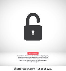 OPEN Lock Icon. Vector Eps 10 . Lorem Ipsum Flat Design Padlock