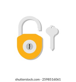 Open lock with key. Lock icon. Flat lock icon vector illustration.