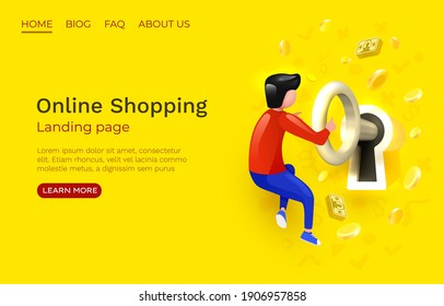 Open the lock, landing page website, app service password. Vector illustration 