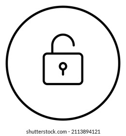 Open lock line icon inside circle, security, open unlocked, line icons.