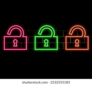 open lock neon icon. Elements of web set. Simple icon for websites, web design, mobile app, info graphics.2.