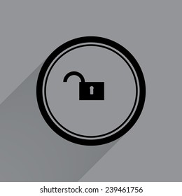 open lock   on a gray background with a long shadow, vector, EPS 10