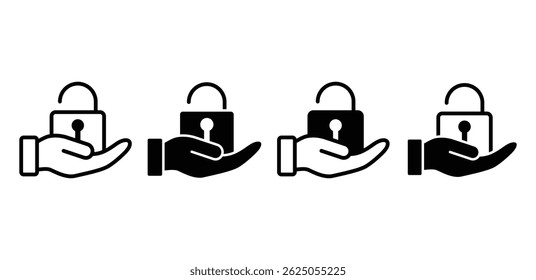 Open Lock on Hand Icon Set Presenting Security Protection and Access Control Vector Design