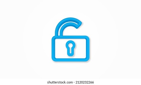 open lock, password, access 3d line flat color icon. Realistic vector illustration. Pictogram isolated. Top view. Colorful transparent shadow design.