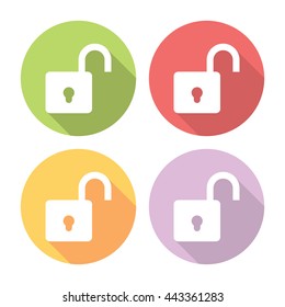 Open Lock Protection Symbol Flat Style Design Icons Set
