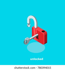 open lock with a protruding key, isometric image