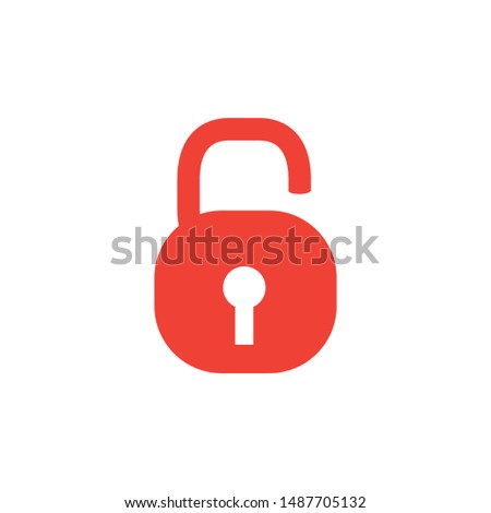 Open Lock Red Icon On White Background. Red Flat Style Vector Illustration.