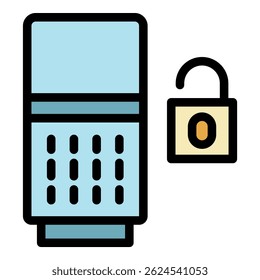 Open lock smart speaker icon. Outline open lock smart speaker vector icon color flat isolated