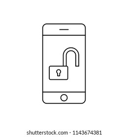 Open lock symbol on a smartphone line icon, vector illustration design. Communication collection.