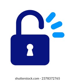 Open lock, unlock, padlock, unlocked with sound. Unprotected. icon.
