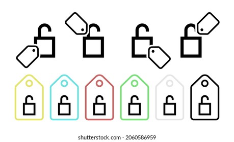 Open lock vector icon in tag set illustration for ui and ux, website or mobile application