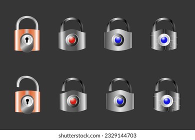 Open and locked lock icon. filled and editable padlock icon lock, head lock and Fingerprint lock