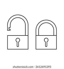 Open and locked padlock lock icon design with line art style