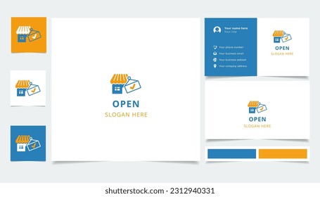 Open logo design with editable slogan. Branding book and business card template.