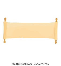 Open long horizontal  parchment scroll isolated on white background. Old paper roll, papyrus. Vector illustration