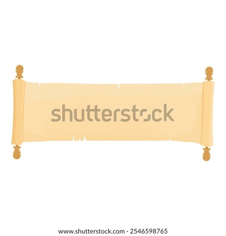 Open long horizontal  parchment scroll isolated on white background. Old paper roll, papyrus. Vector illustration