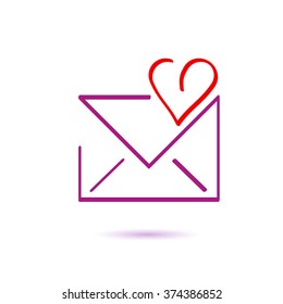 an open love letter with a heart inside a linear style, vector