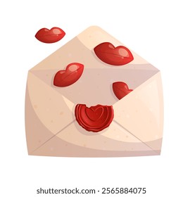 An open love letter with kisses on a white background. The concept of romance, love, Valentine's day. Isolated vector illustrations for posters, banners, postcards, invitations, and covers.