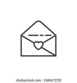 Open love letter line icon. Envelope with heart linear style sign for mobile concept and web design. Receive love message outline vector icon. Valentine day symbol, logo illustration. Vector graphics