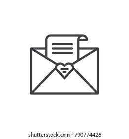 Open love letter line icon, outline vector sign, linear style pictogram isolated on white. Valentines day card symbol, logo illustration. Editable stroke