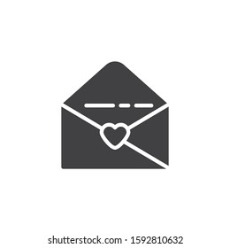 Open love letter vector icon. Envelope with heart filled flat sign for mobile concept and web design. Receive love message glyph icon. Valentine day symbol, logo illustration. Vector graphics