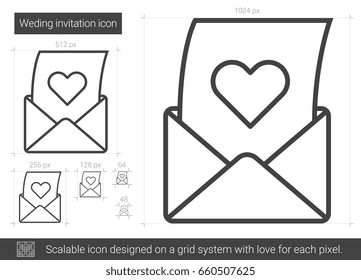 Open love letter vector line icon isolated on white background. Love letter line icon for infographic, website or app. Scalable icon designed on a grid system.