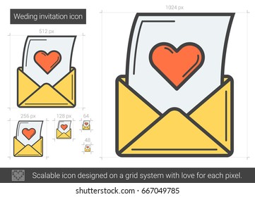 Open love letter vector line icon isolated on white background. Love letter line icon for infographic, website or app. Scalable icon designed on a grid system.
