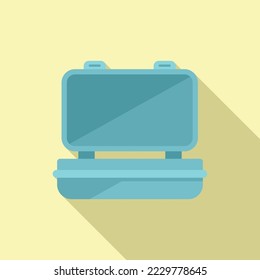Open lunch box icon flat vector. Healthy food. School meal