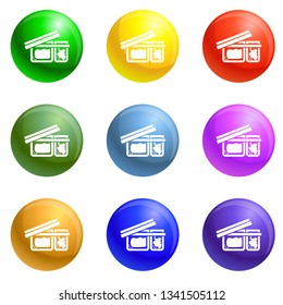 Open lunchbox icons vector 9 color set isolated on white background for any web design 