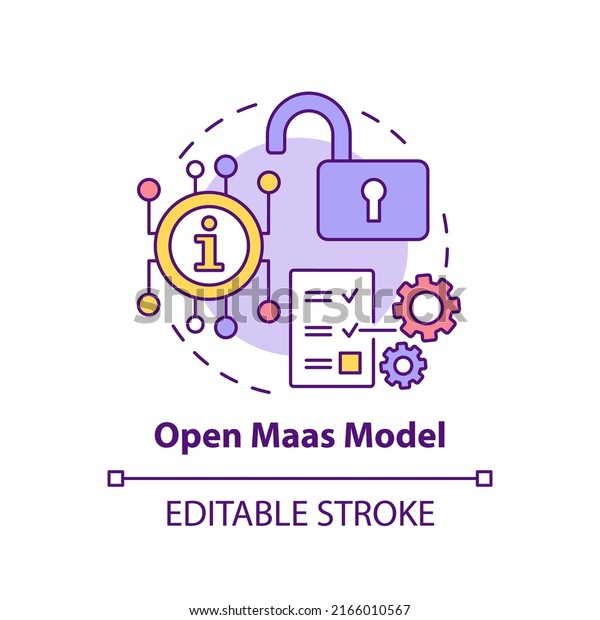 Open Maas model concept icon. Regulated utility.\
Mobility as service model abstract idea thin line illustration.\
Isolated outline drawing. Editable stroke. Arial, Myriad Pro-Bold\
fonts used