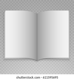 Open magazine with blank pages  on transparent background. Template for design