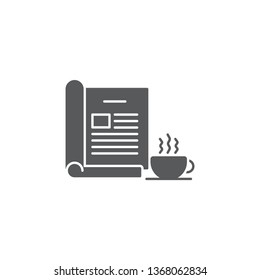 open magazine and coffee icon vector isolated on white background