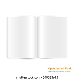 Open Magazine Double Page Spread With Blank Pages On White Background. Vector Journal EPS10