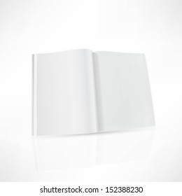 Open magazine double-page spread with blank pages.