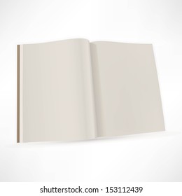 Open magazine double-page spread with blank pages