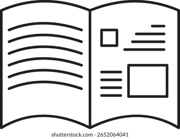 Open magazine-style book icon representing article layout or visual textbook with transparent background