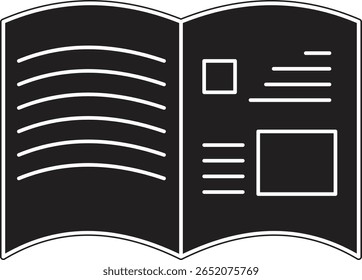 Open magazine-style book icon representing article layout or visual textbook with transparent background