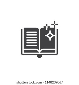 Open magic book with bright stars vector icon. filled flat sign for mobile concept and web design. Magic book simple solid icon. Symbol, logo illustration. Pixel perfect vector graphics
