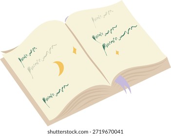 Abra el libro mágico con símbolos celestiales