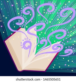 Open magic book is shining, vector illustration