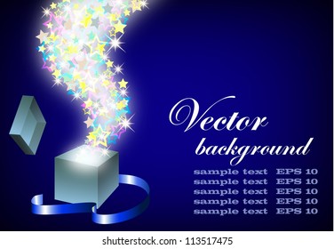 Open magic gift box with fly stars, eps10