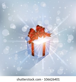 Open magic Gift box on blue background, illustration.