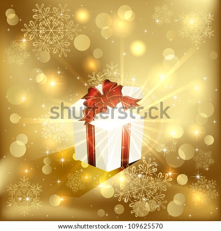 Open magic Gift box on golden background, illustration.