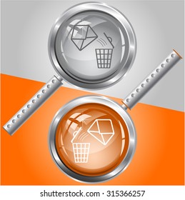 open mail with bin. Vector magnifying glass.