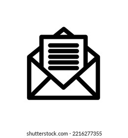 open mail black flat style icon, logo in outline shape vector illustration on white isolated background.